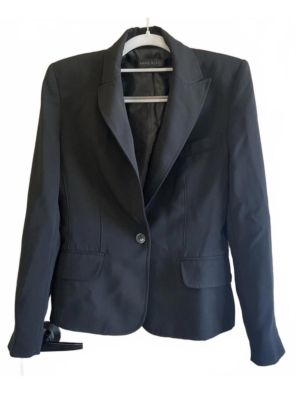 Anne Klein Womens Single Button Black Suit Jacket Size 2